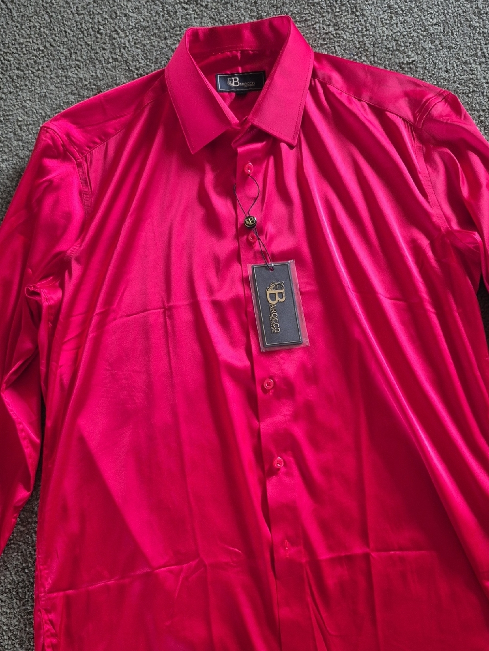 ​NWT Barocco Los Angeles Bright Pink Satin Dress Shirt - Size [Large